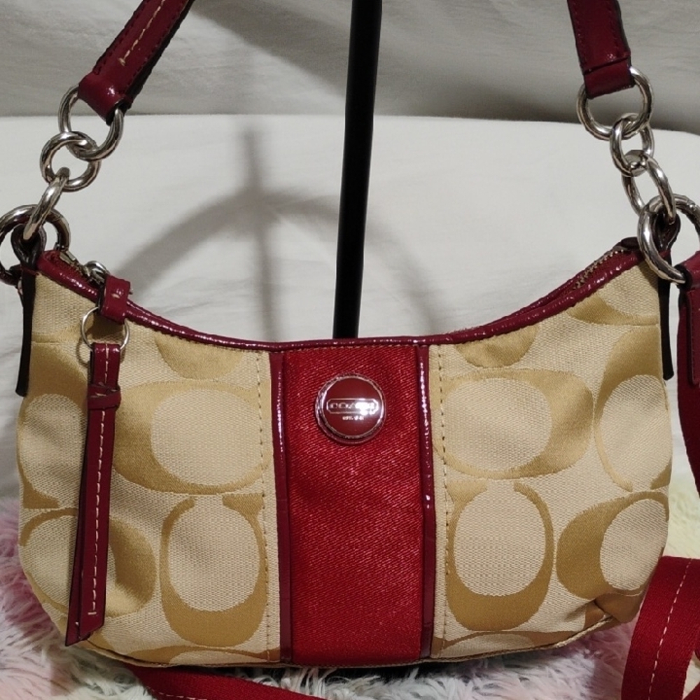 SALE! NWOT Coach Red & Tan Demi Stripe Shoulder/Crossbody Bag - Picture 2 of 14